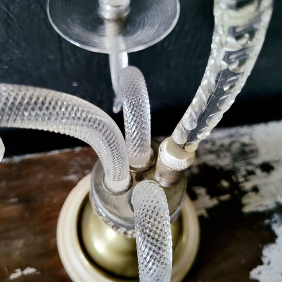 Antique Blown Glass and Brass Two-Arm Candelabra with Marble Base - Picture 7 of 9